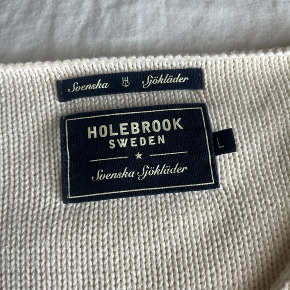 Holebrook Sweden Cable Knit Cream Fisherman Sweater Large Cotton Neutral Minimal - Picture 4 of 9